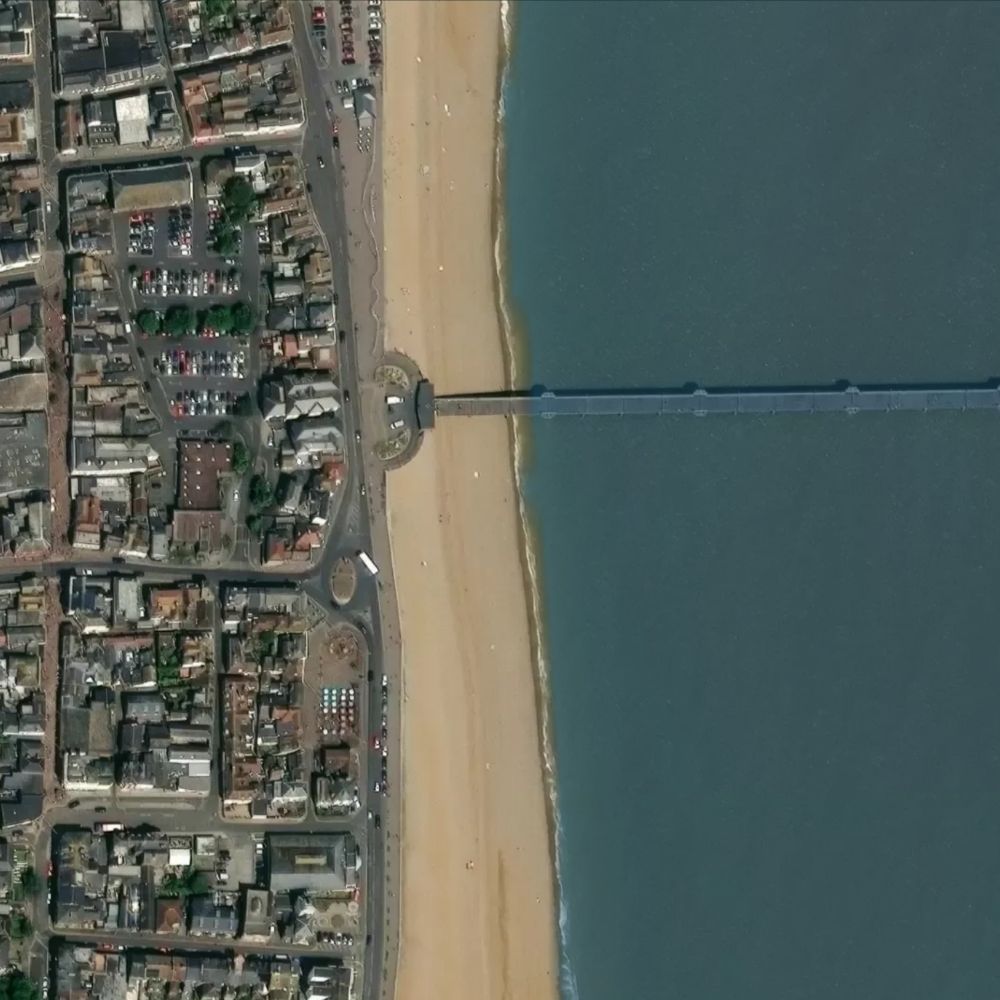 Deal Beach at low water: the dry beach shaded on a satellite map
