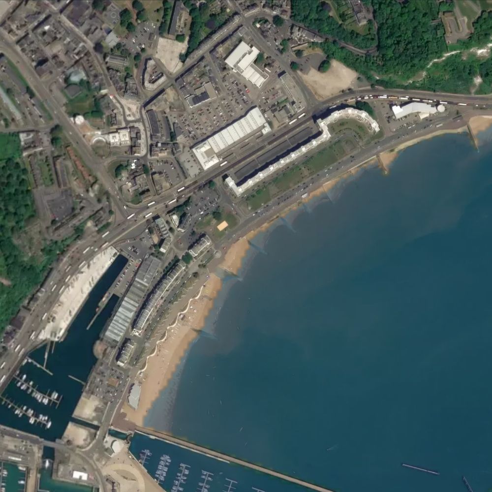 Dover Beach at high water: the dry beach shaded on a satellite map