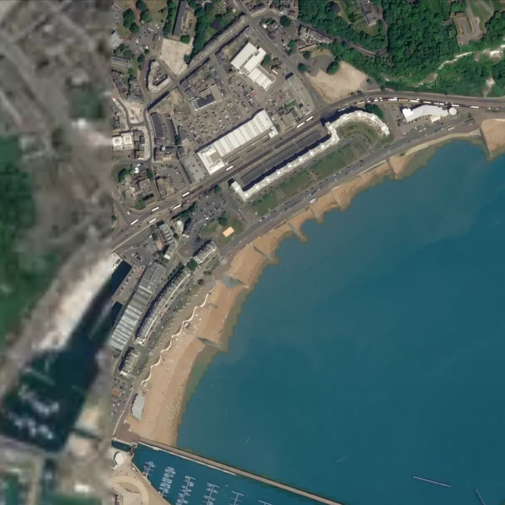 Dover Beach at low water: the dry beach shaded on a satellite map