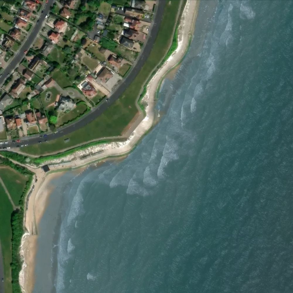 Dumpton Gap at high water: the dry beach shaded on a satellite map