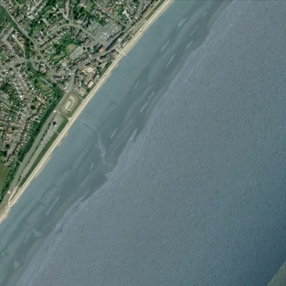 Dymchurch Beach at high water: the dry beach shaded on a satellite map