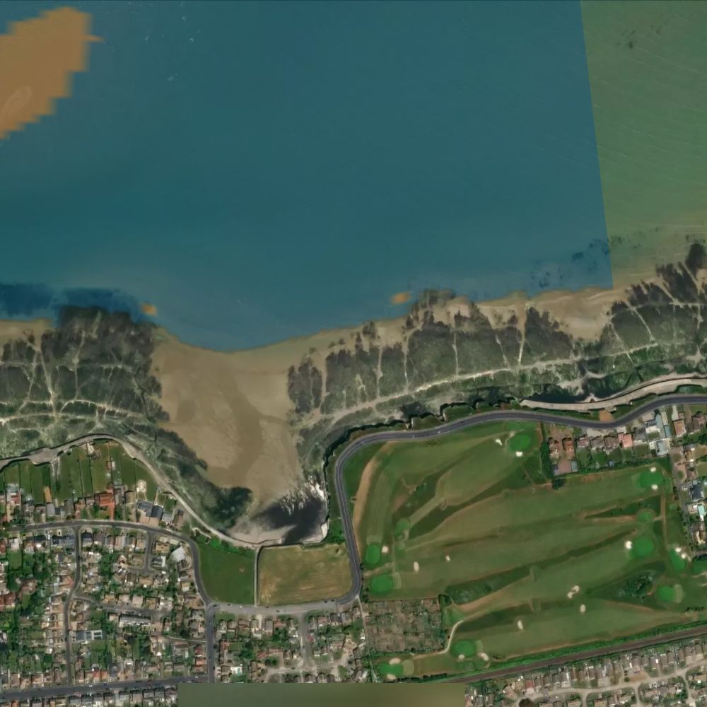 Epple Bay at low water: the dry beach shaded on a satellite map