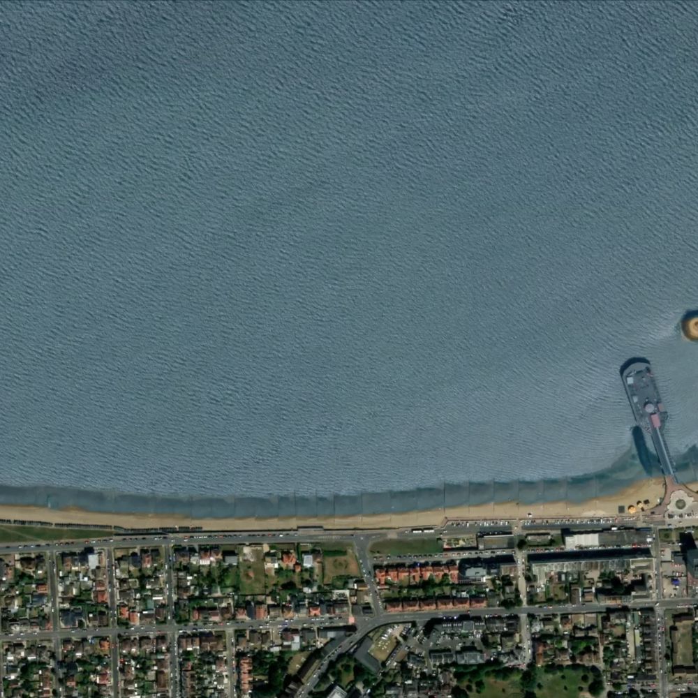 Herne Bay at high water: the dry beach shaded on a satellite map