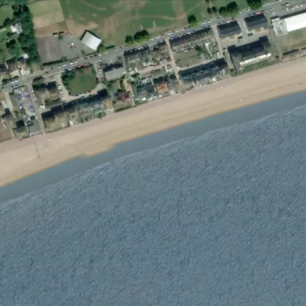 Hythe Beach at high water: the dry beach shaded on a satellite map