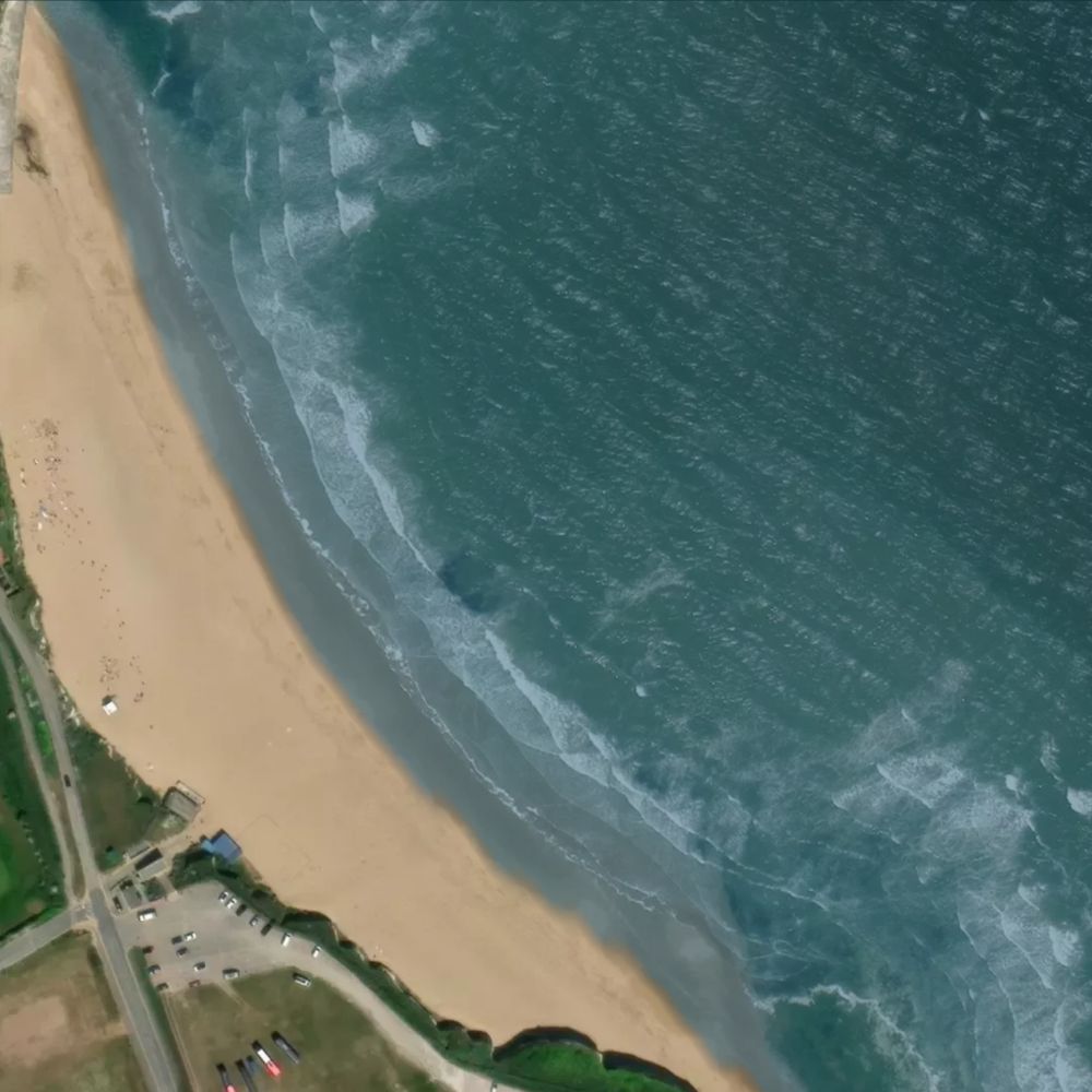 Joss Bay at high water: the dry beach shaded on a satellite map