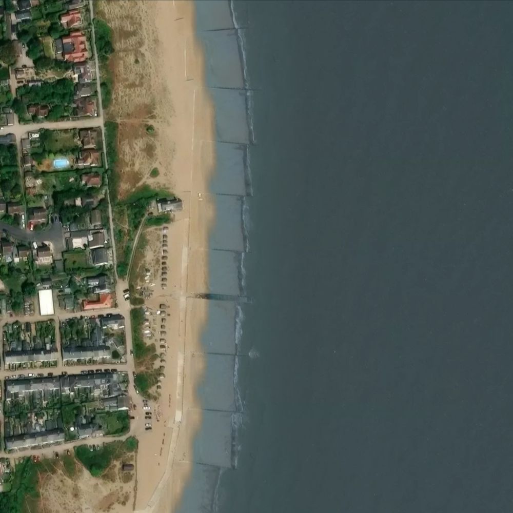 Kingsdown Beach at high water: the dry beach shaded on a satellite map