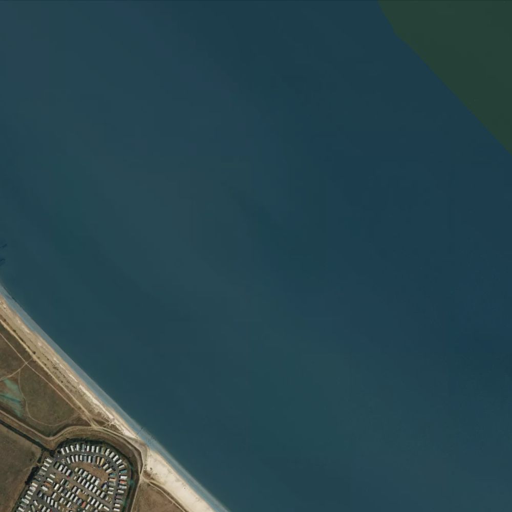 Leysdown Beach at high water: the dry beach shaded on a satellite map