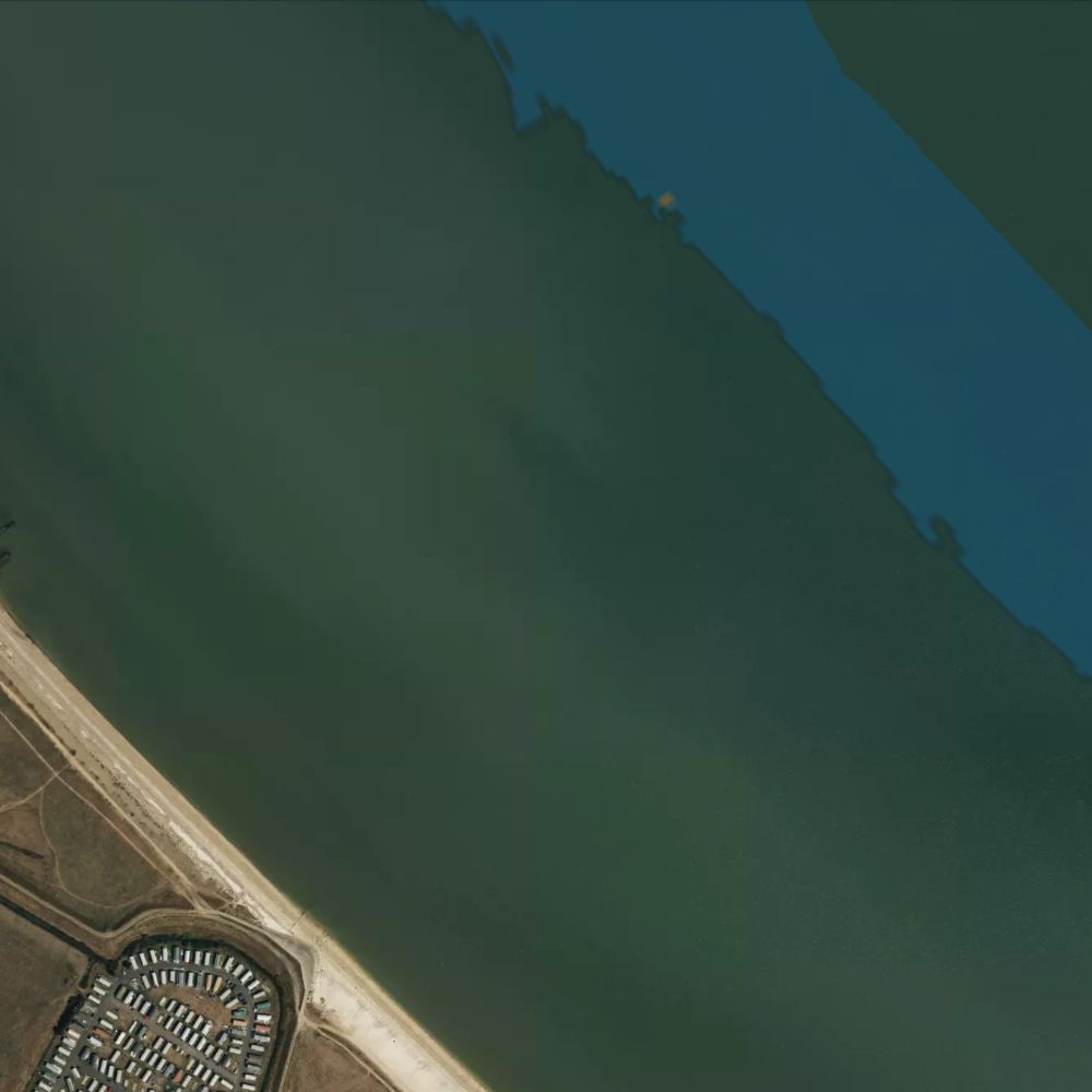 Leysdown Beach at low water: the dry beach shaded on a satellite map