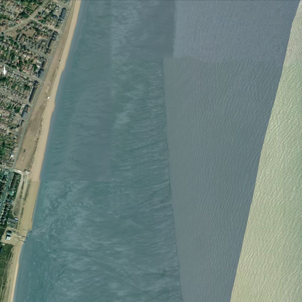 Littlestone Beach at high water: the dry beach shaded on a satellite map