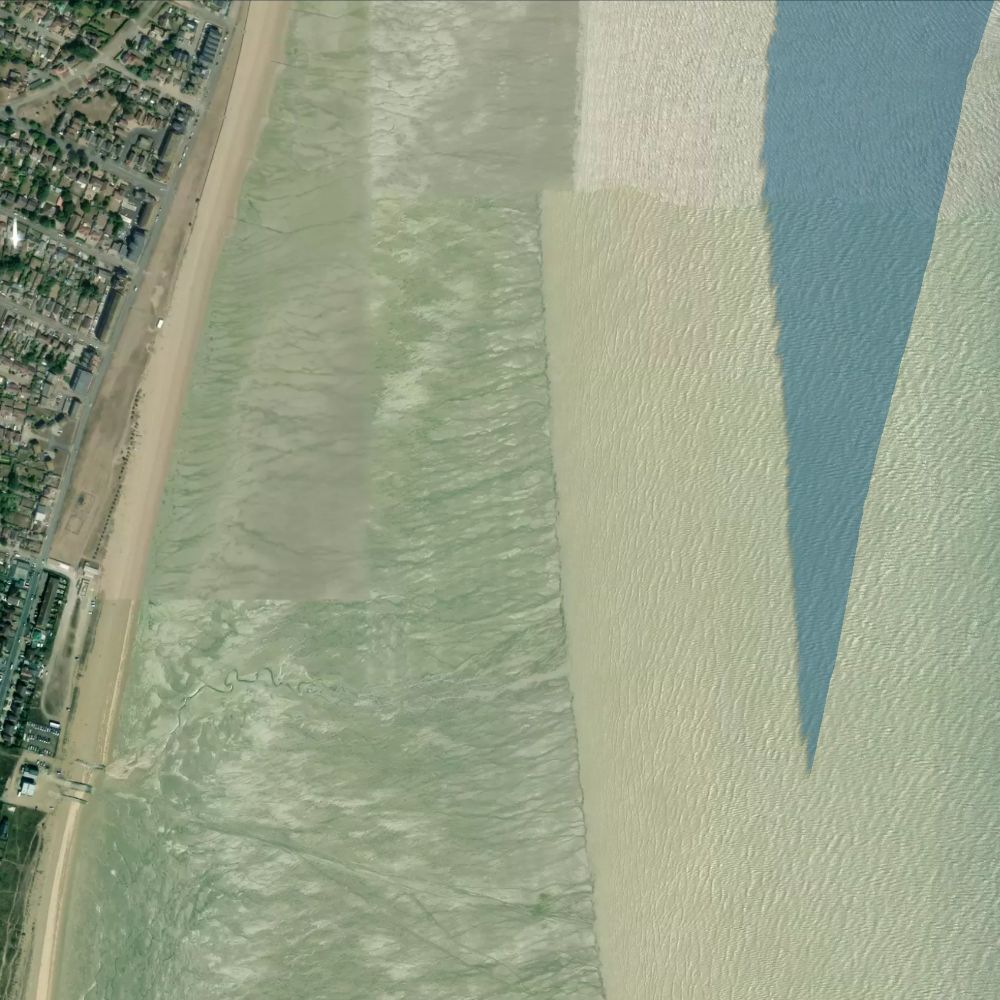 Littlestone Beach at low water: the dry beach shaded on a satellite map