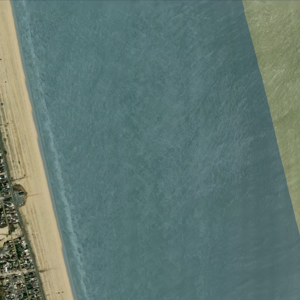 Lydd-on-Sea Beach at high water: the dry beach shaded on a satellite map