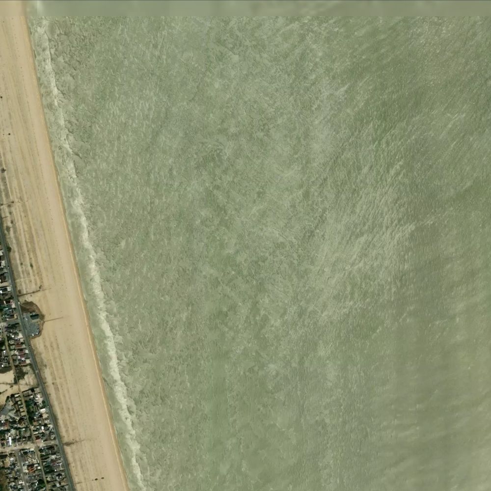 Lydd-on-Sea Beach at low water: the dry beach shaded on a satellite map