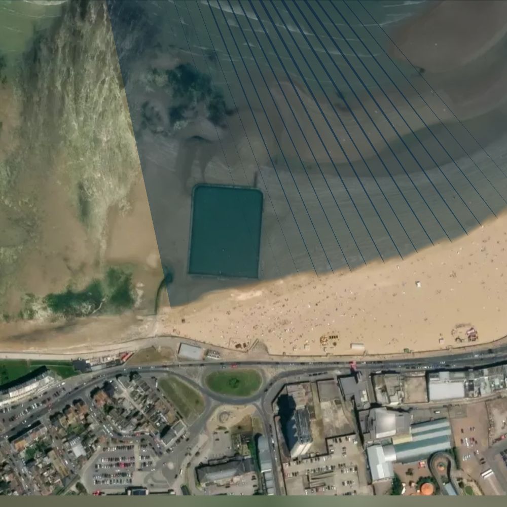 Margate Main Sands at high water: the dry beach shaded on a satellite map