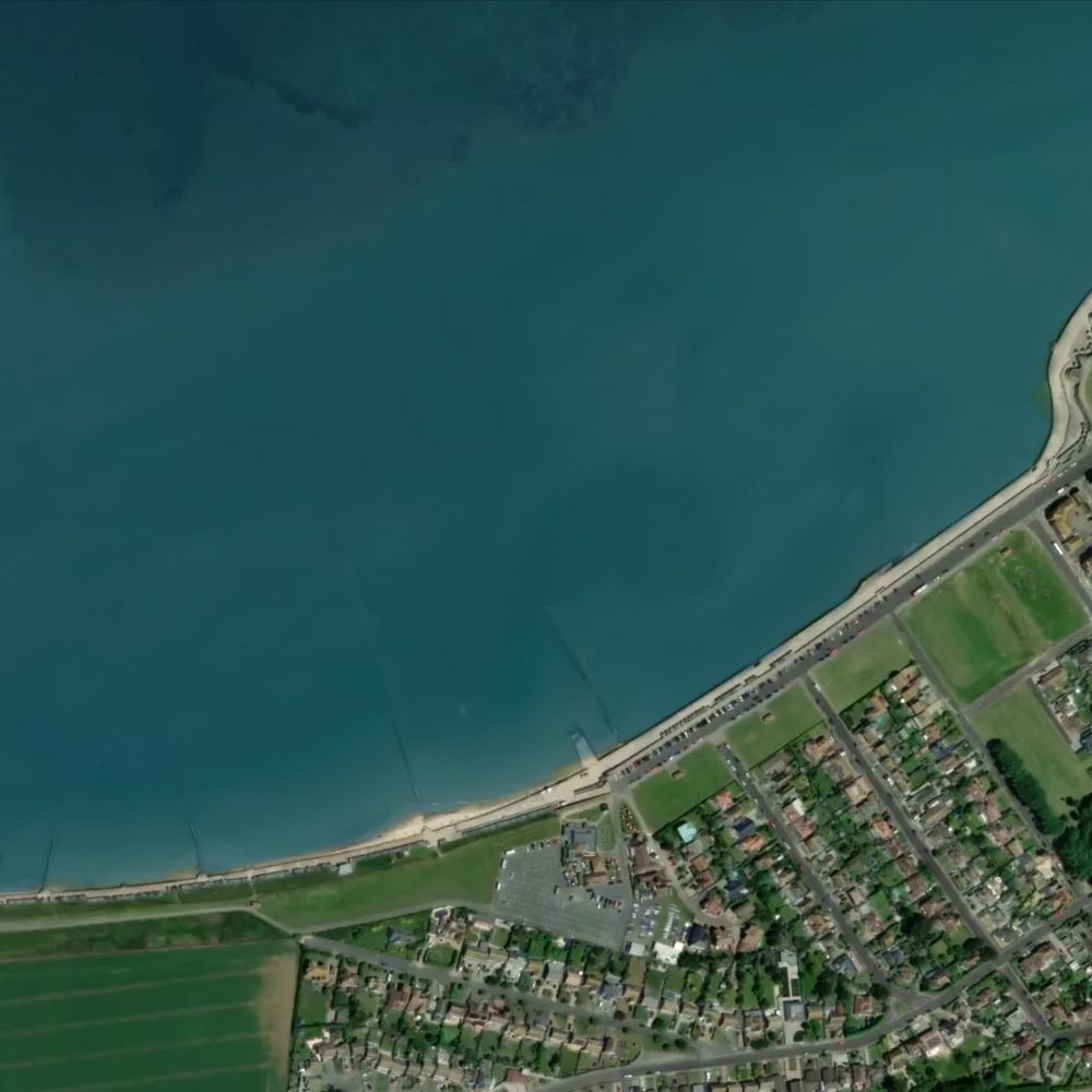 Minnis Bay at high water: the dry beach shaded on a satellite map