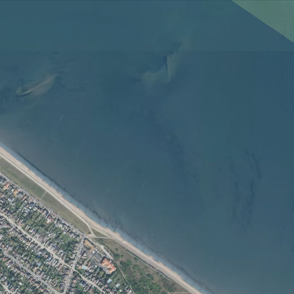 Minster Leas at high water: the dry beach shaded on a satellite map