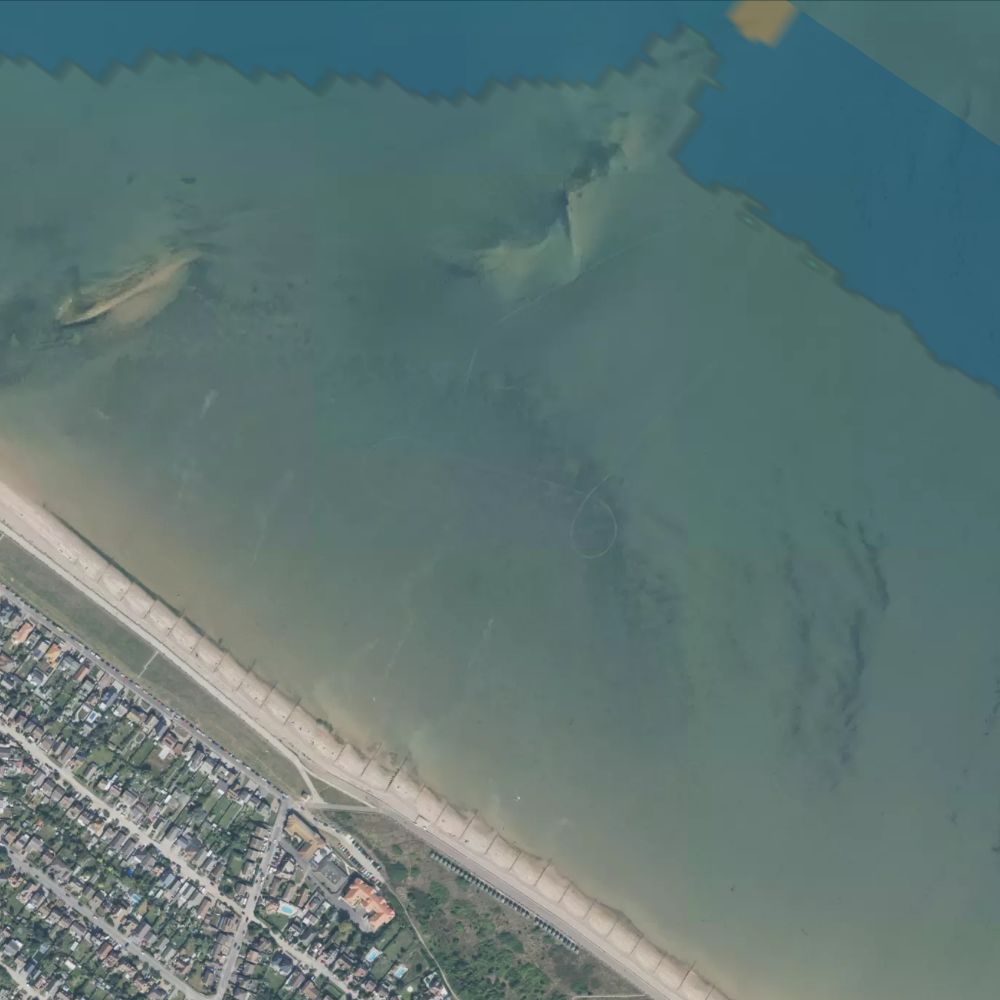 Minster Leas at low water: the dry beach shaded on a satellite map