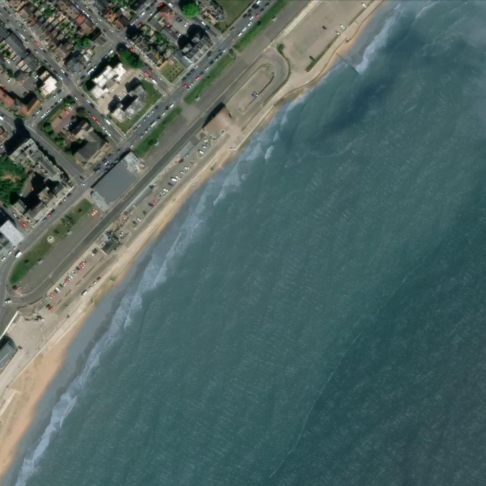 Ramsgate Main Sands at high water: the dry beach shaded on a satellite map
