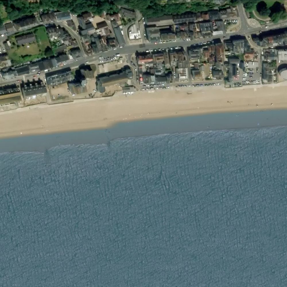 Sandgate Beach at high water: the dry beach shaded on a satellite map