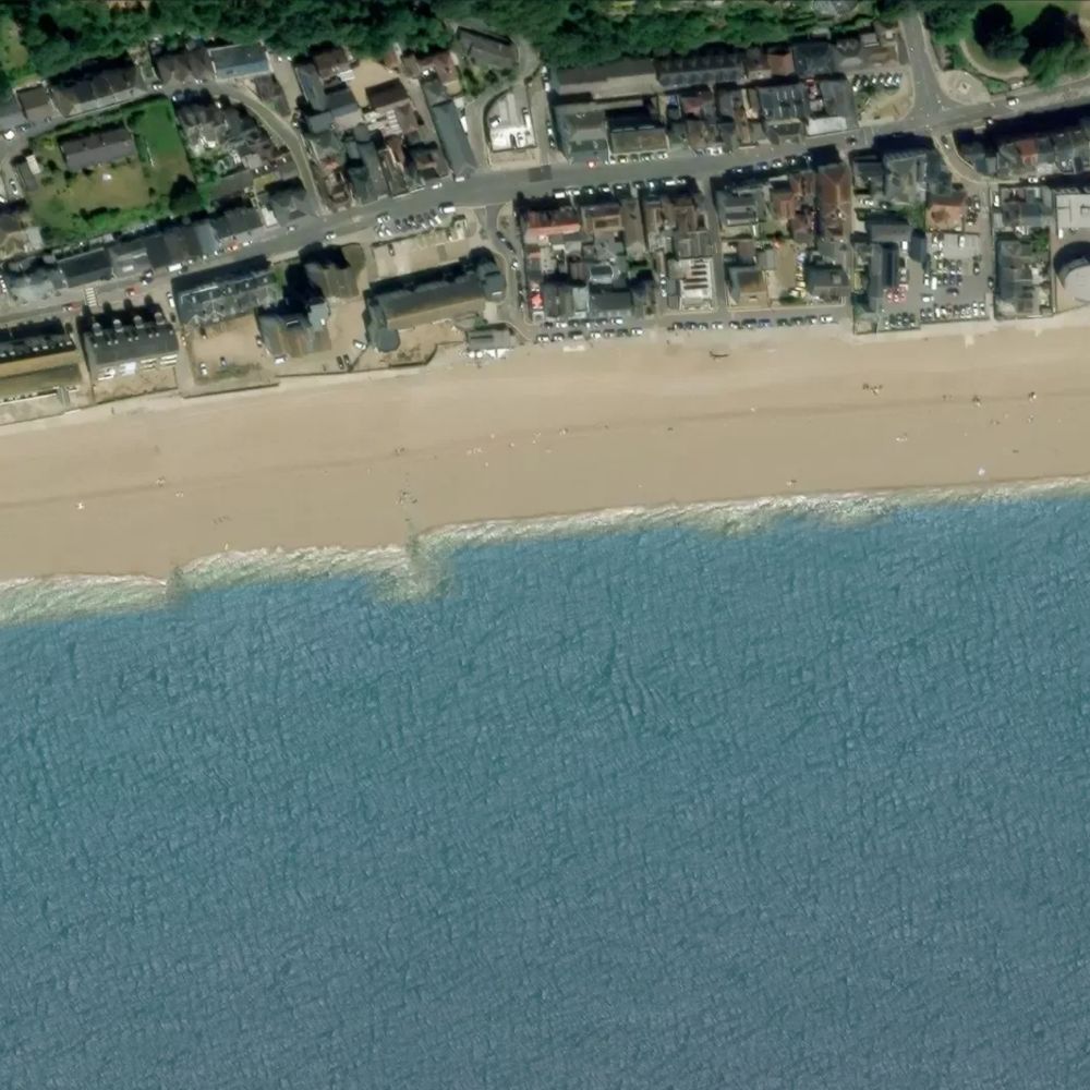 Sandgate Beach at low water: the dry beach shaded on a satellite map