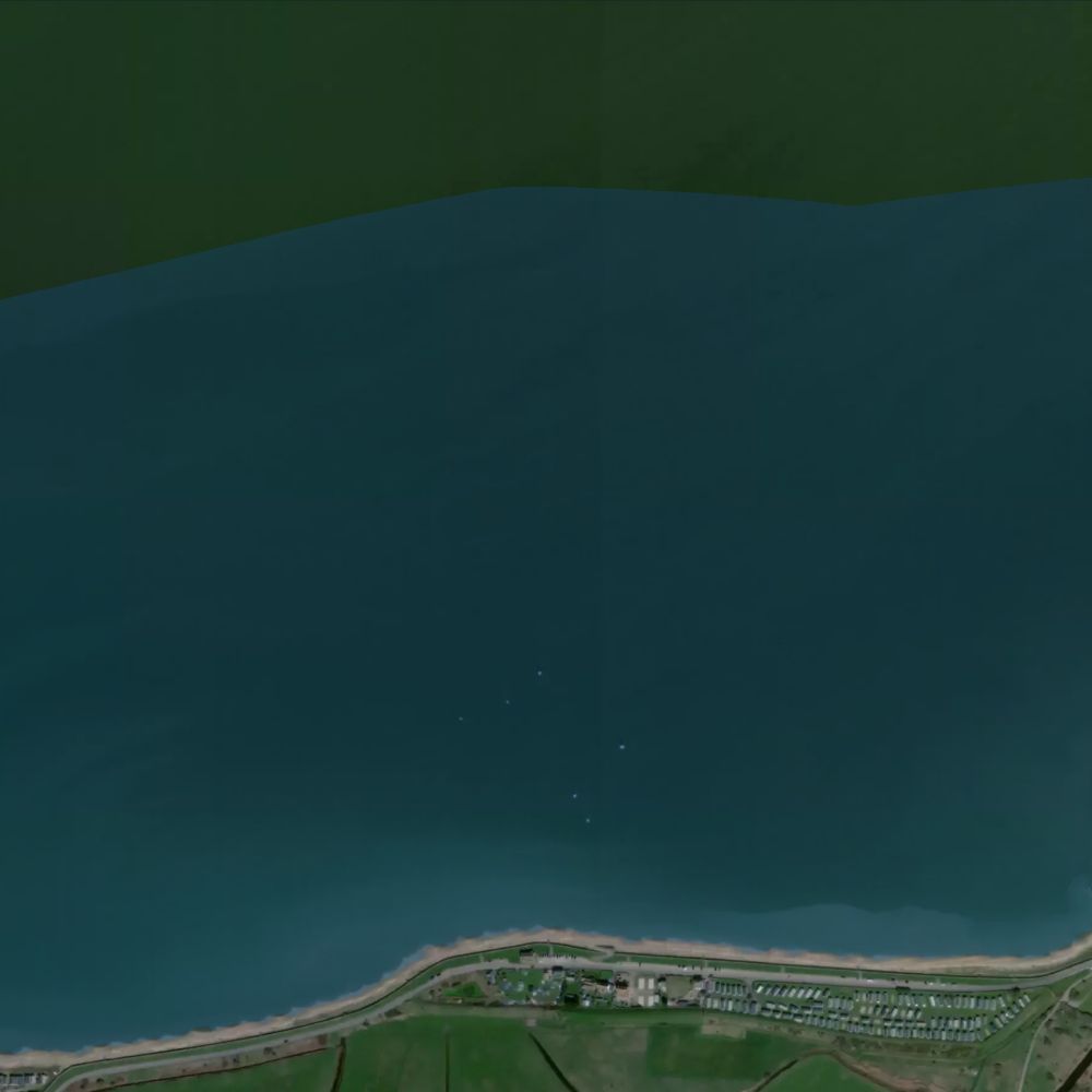 Seasalter Beach at high water: the dry beach shaded on a satellite map