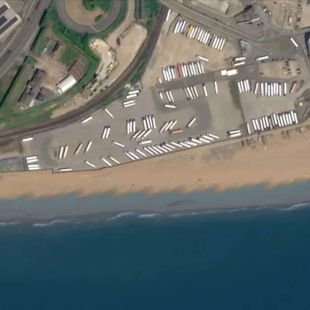 Shakespeare Beach at high water: the dry beach shaded on a satellite map