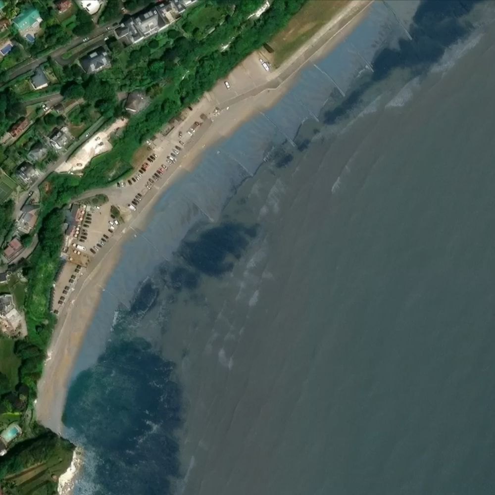 St Margaret's Bay at high water: the dry beach shaded on a satellite map