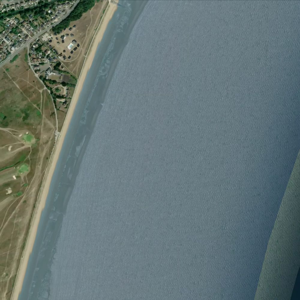 St Mary's Bay at high water: the dry beach shaded on a satellite map