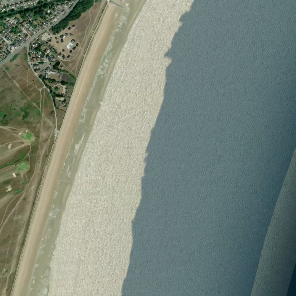 St Mary's Bay at low water: the dry beach shaded on a satellite map