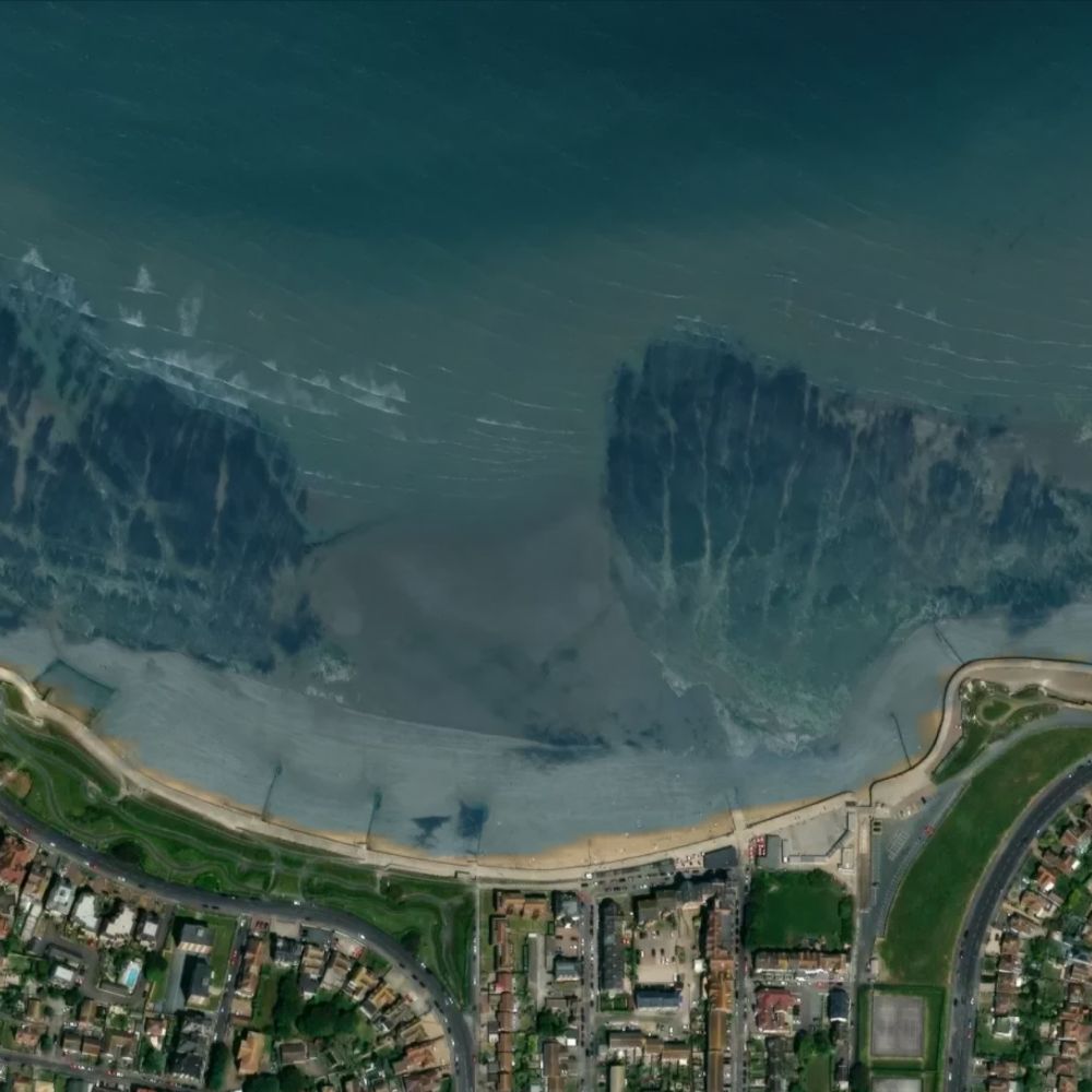 St Mildred's Bay at high water: the dry beach shaded on a satellite map