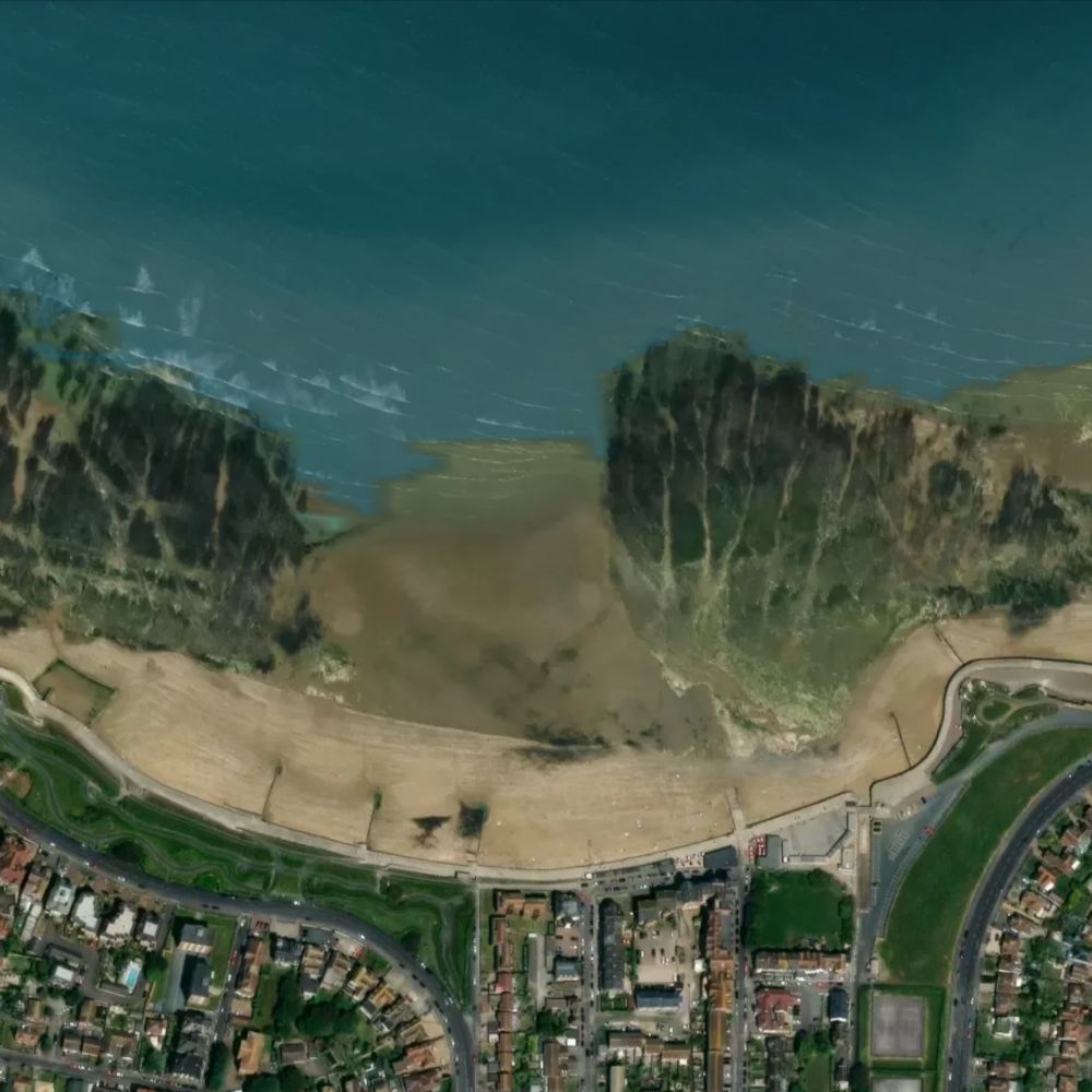 St Mildred's Bay at low water: the dry beach shaded on a satellite map