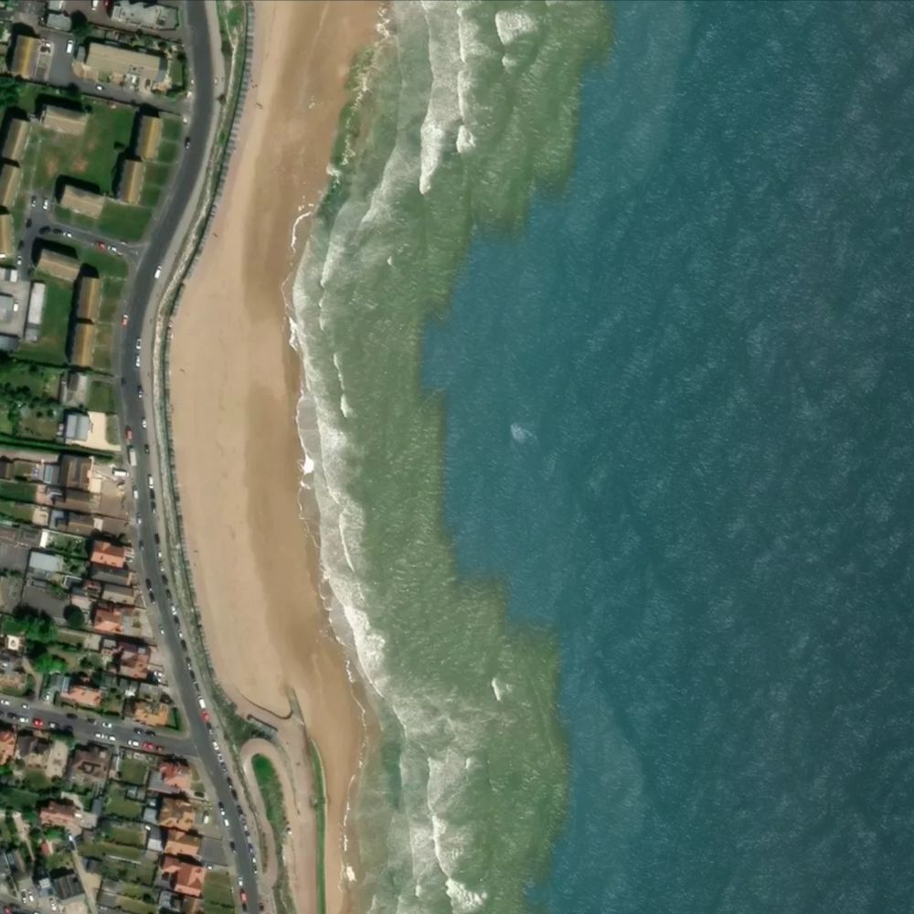 Stone Bay at low water: the dry beach shaded on a satellite map