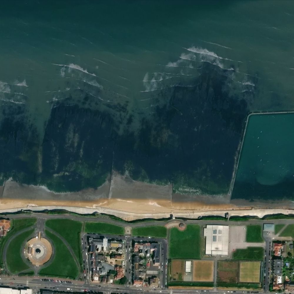 Walpole Bay at high water: the dry beach shaded on a satellite map
