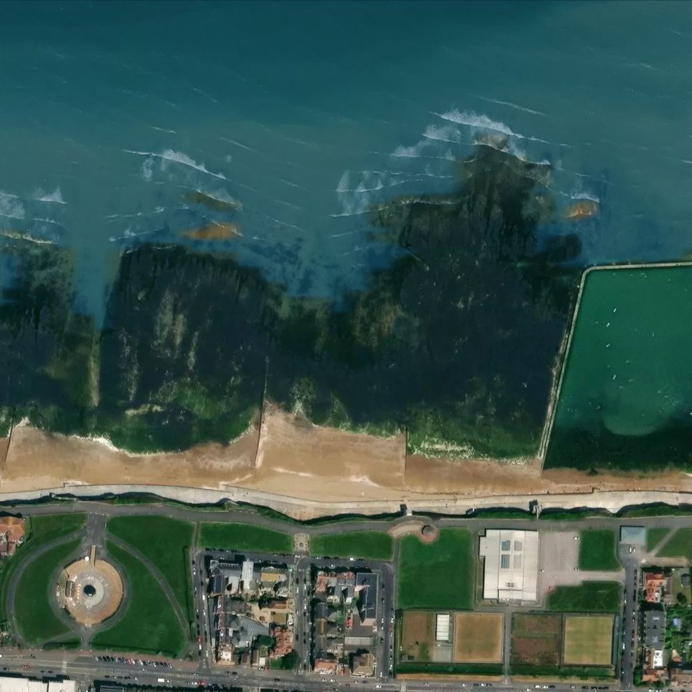 Walpole Bay at low water: the dry beach shaded on a satellite map