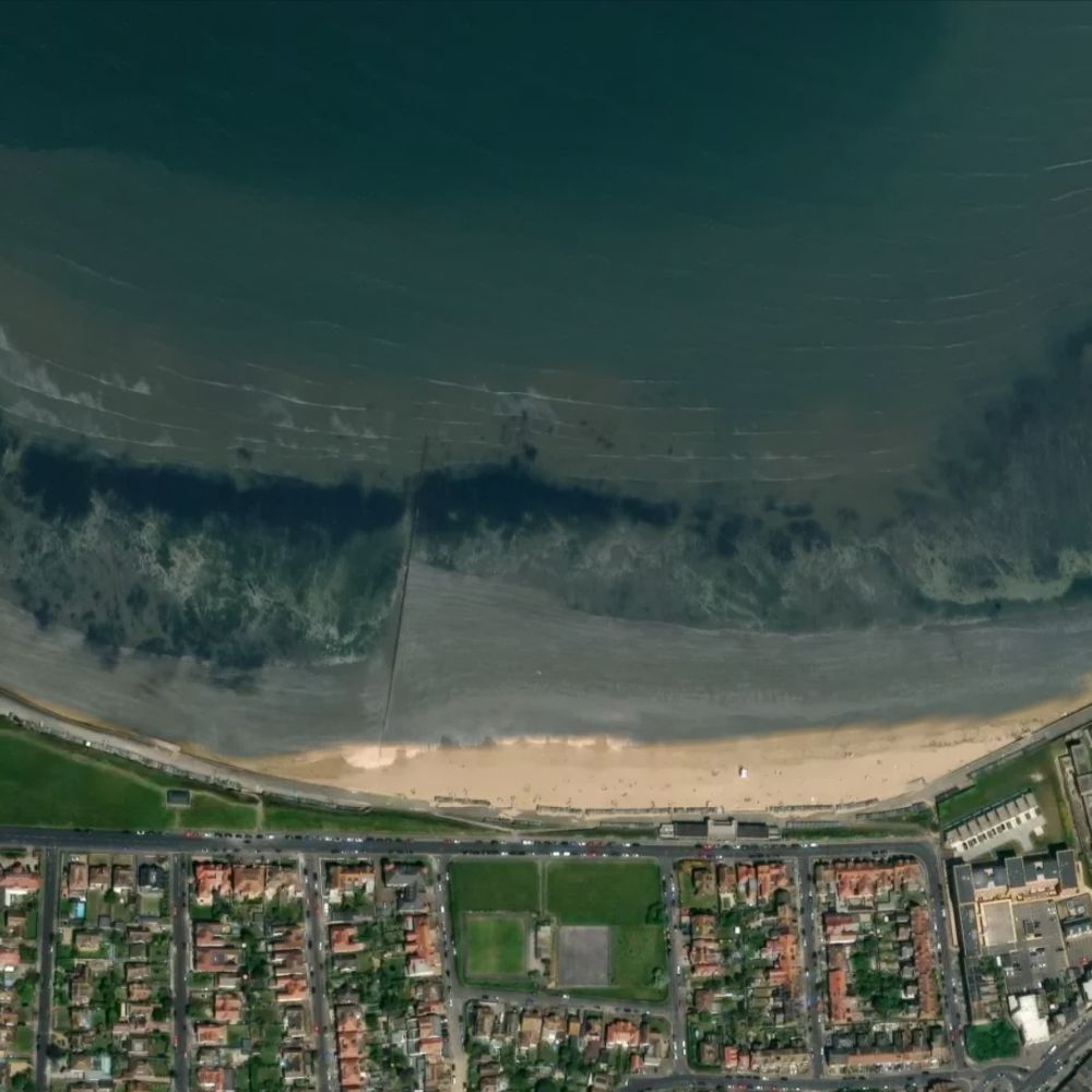 Westbrook Bay at high water: the dry beach shaded on a satellite map