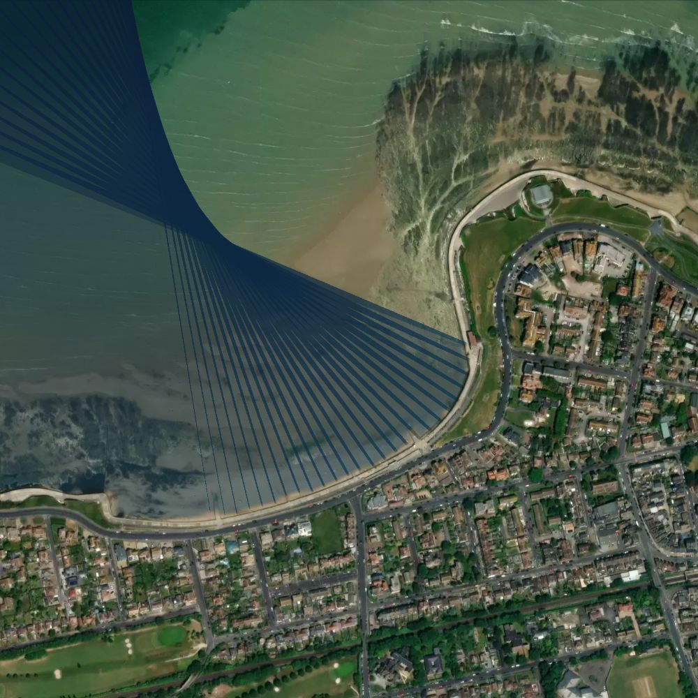 West Bay at high water: the dry beach shaded on a satellite map