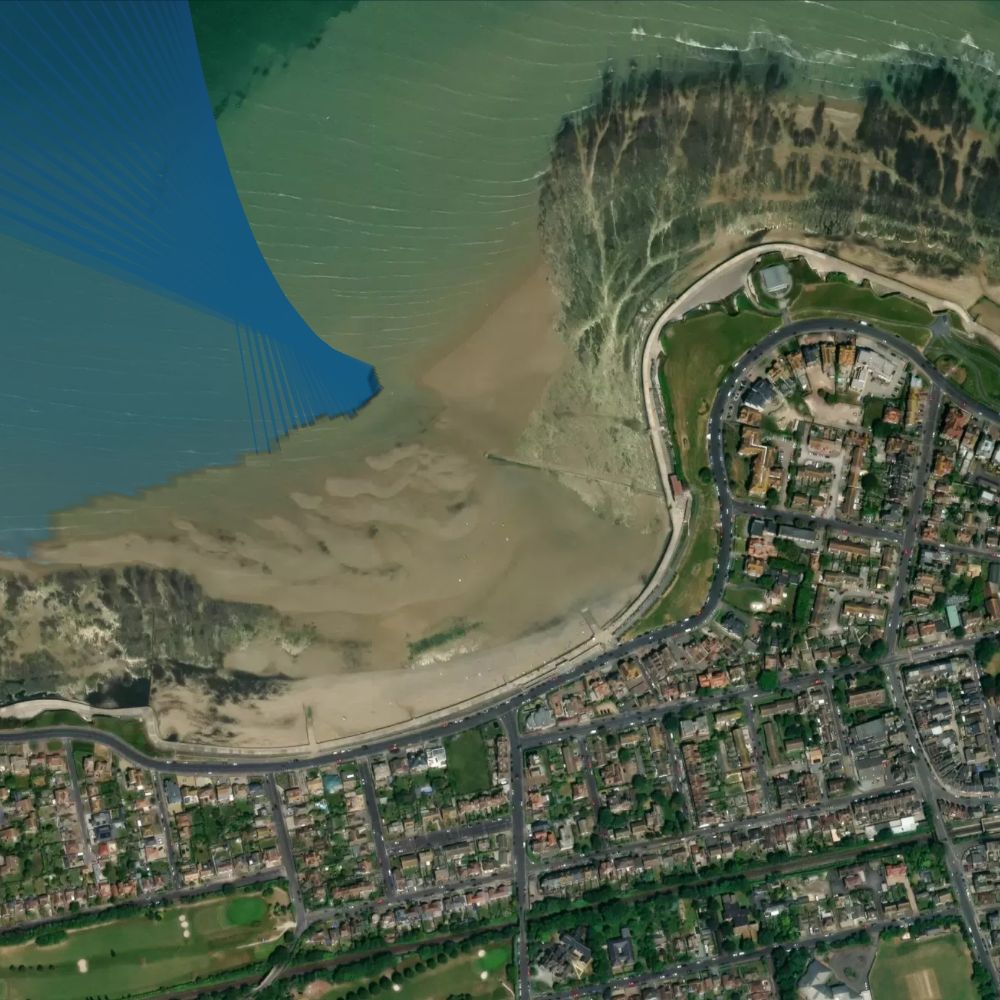 West Bay at low water: the dry beach shaded on a satellite map